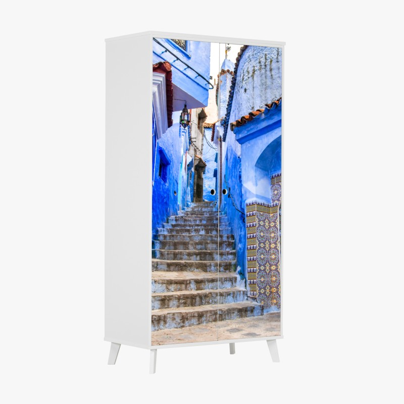 Naklejka na szafę niebieska uliczka w Chefchaouen, Maroko