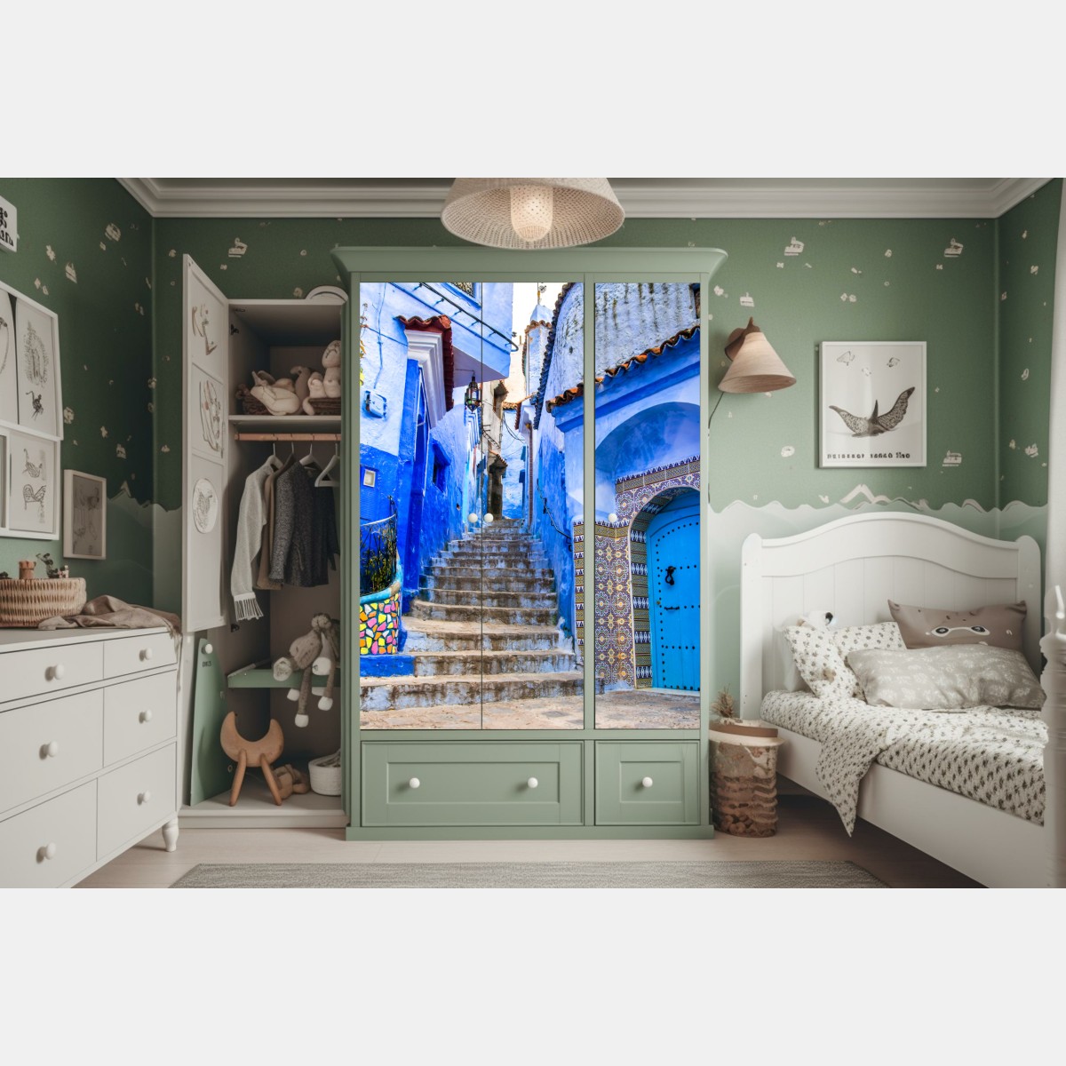 Naklejka na szafę niebieska uliczka w Chefchaouen, Maroko – Wallissimo® Naklejka na szafę niebieska uliczka w Chefchaouen, Maroko – Wallissimo®