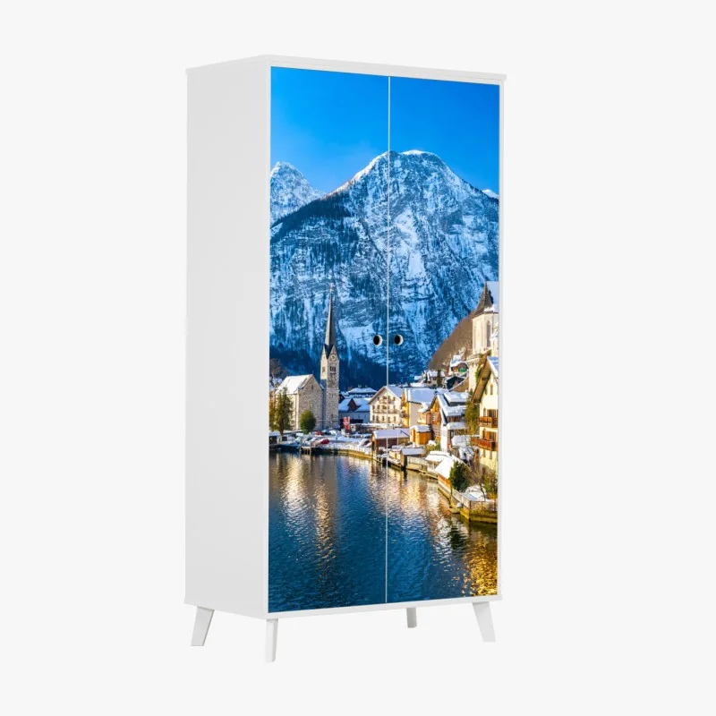 Naklejka na szafę zimowy spokój w Hallstatt — alpejska wioska nad jeziorem