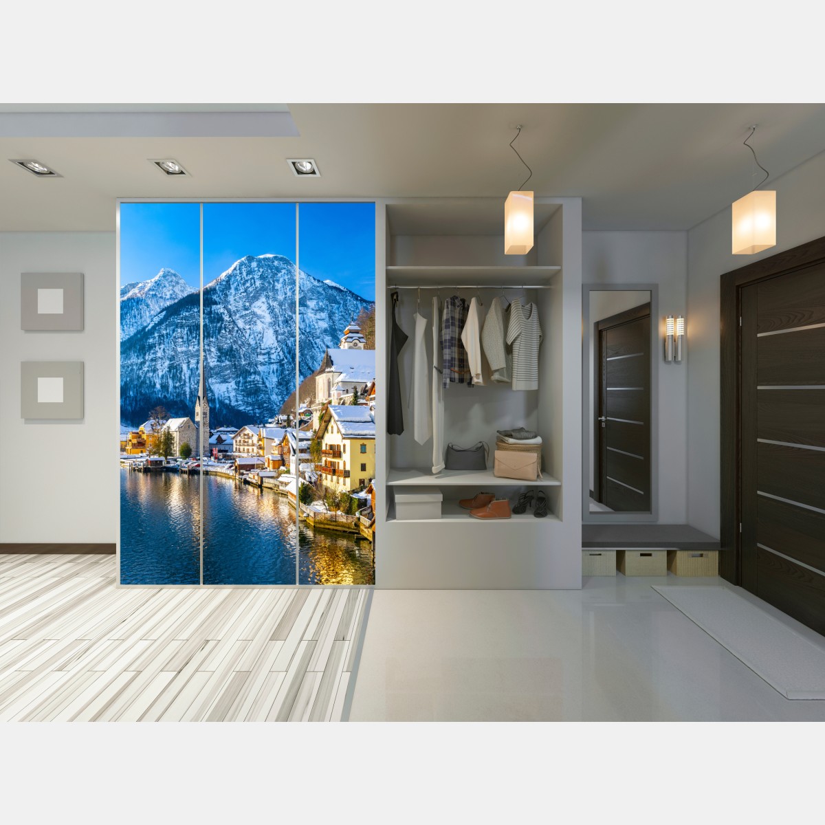 Naklejka na szafę zimowy spokój w Hallstatt — alpejska wioska nad jeziorem – Wallissimo® Naklejka na szafę zimowy spokój w Hallstatt — alpejska wioska nad jeziorem – Wallissimo®