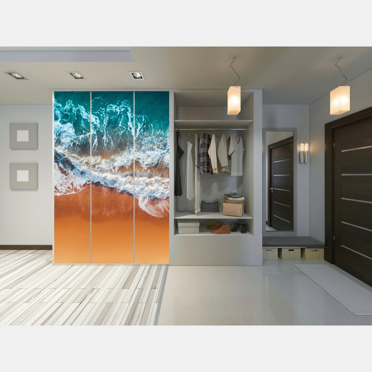 Naklejka na szafę lotnicze ujęcie turkusowych fal na piaszczystej plaży – Wallissimo® Naklejka na szafę lotnicze ujęcie turkusowych fal na piaszczystej plaży – Wallissimo®