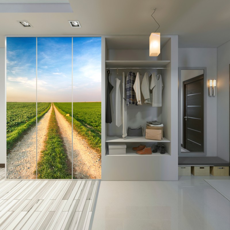 Naklejka na szafę polna droga przez zielone pola – Wallissimo® Naklejka na szafę polna droga przez zielone pola – Wallissimo®