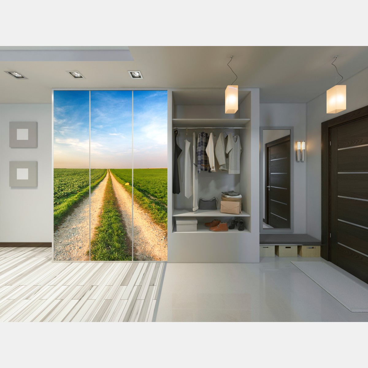 Naklejka na szafę polna droga przez zielone pola – Wallissimo® Naklejka na szafę polna droga przez zielone pola – Wallissimo®
