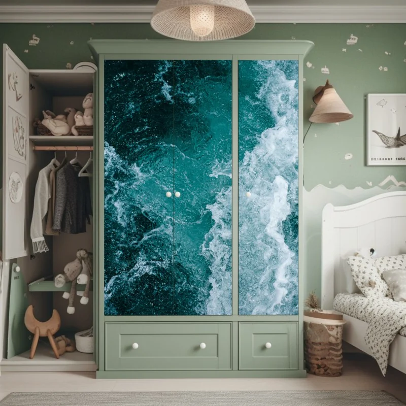 Naklejka na szafę minimalna niebieska wstęga geometryczna – Wallissimo®