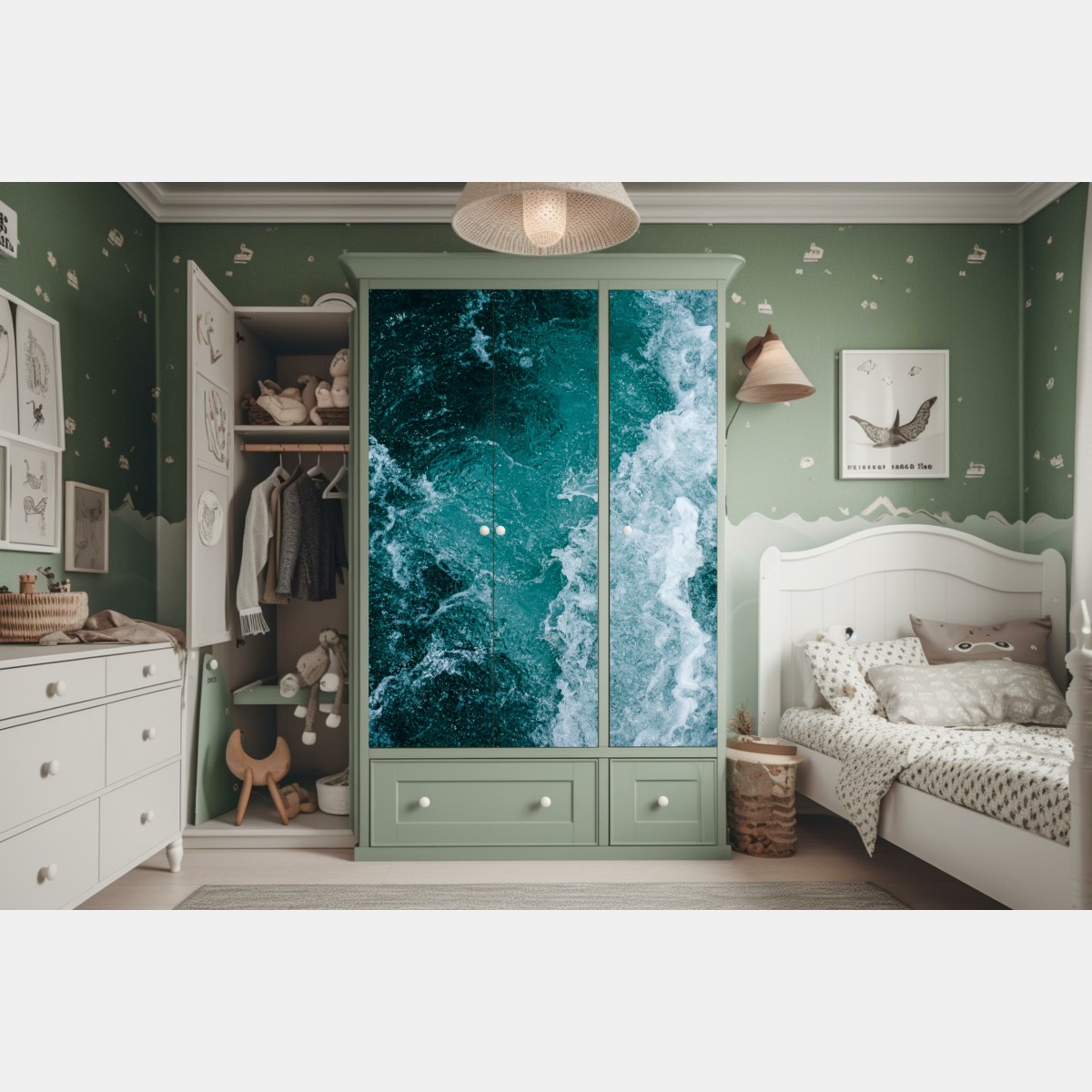 Naklejka na szafę turkusowe fale morskie – Wallissimo® Naklejka na szafę turkusowe fale morskie – Wallissimo®