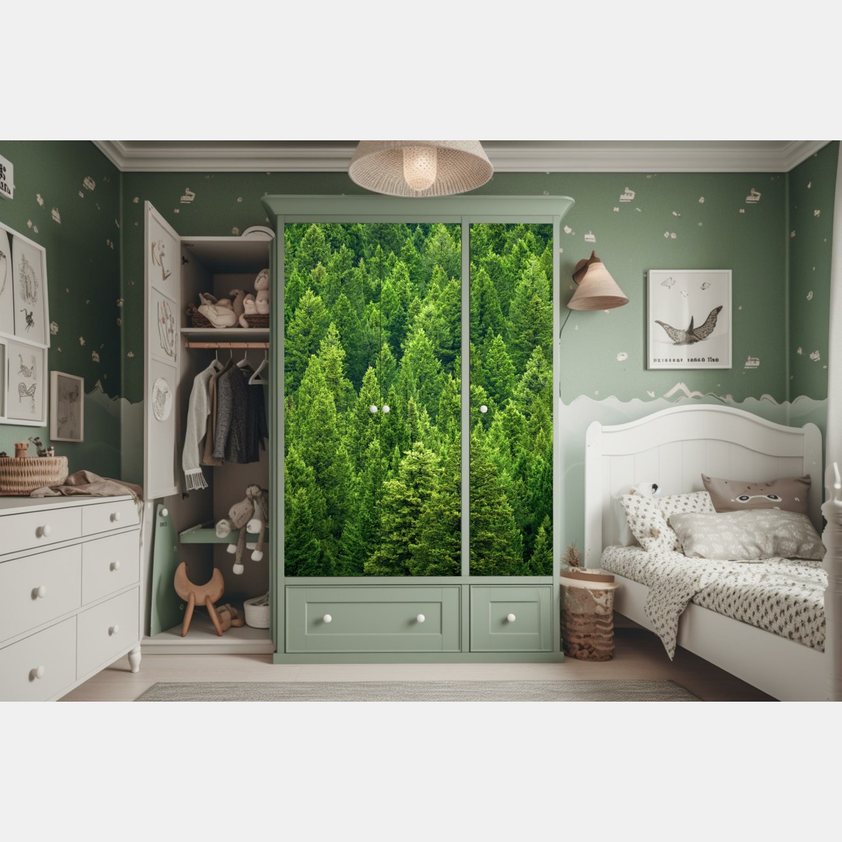 Naklejka na szafę bujna korona lasu sosnowego – Wallissimo® Naklejka na szafę bujna korona lasu sosnowego – Wallissimo®