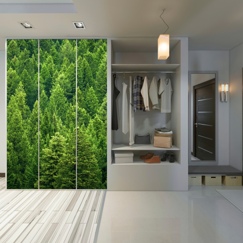 Naklejka na szafę bujna korona lasu sosnowego – Wallissimo® Naklejka na szafę bujna korona lasu sosnowego – Wallissimo®