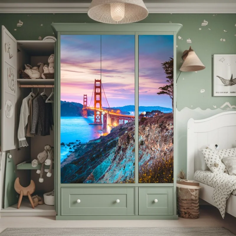 Naklejka na szafę luksusowy złoty wzór kwiatowy na granacie – Wallissimo®