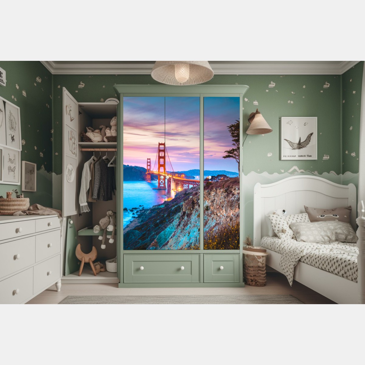 Naklejka na szafę Golden Gate Bridge o zmierzchu – Wallissimo® Naklejka na szafę Golden Gate Bridge o zmierzchu – Wallissimo®