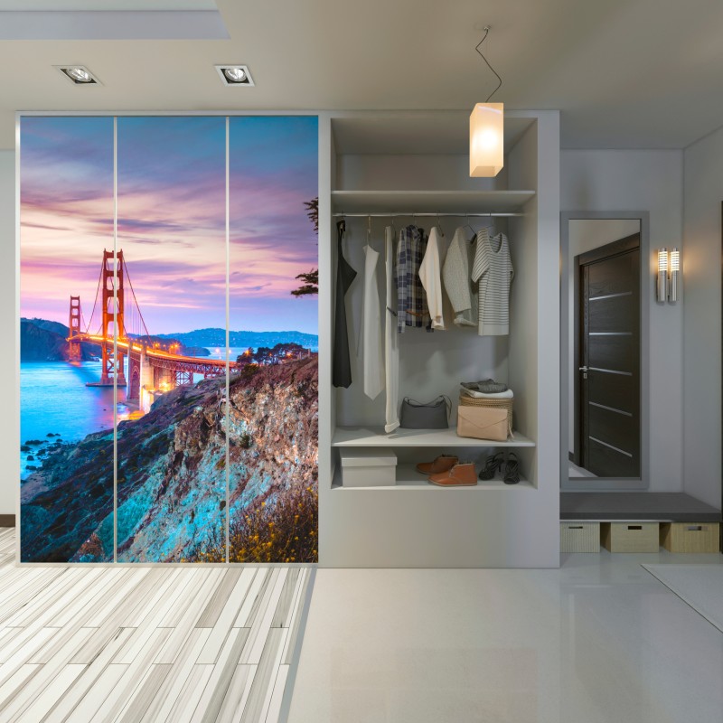 Naklejka na szafę Golden Gate Bridge o zmierzchu – Wallissimo® Naklejka na szafę Golden Gate Bridge o zmierzchu – Wallissimo®