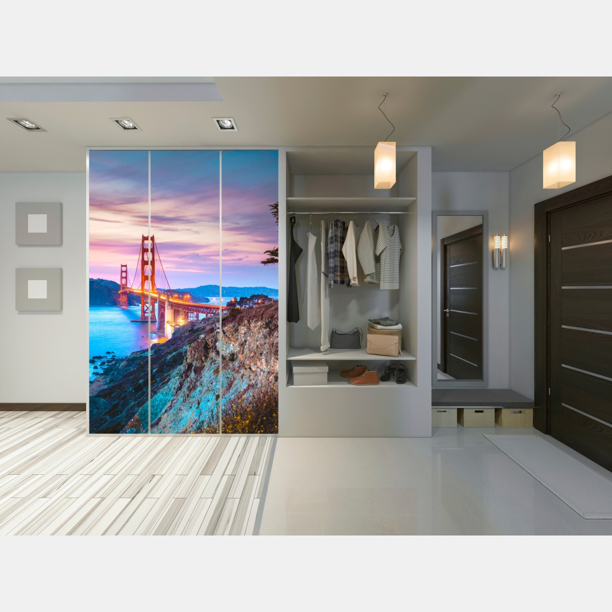 Naklejka na szafę Golden Gate Bridge o zmierzchu – Wallissimo® Naklejka na szafę Golden Gate Bridge o zmierzchu – Wallissimo®