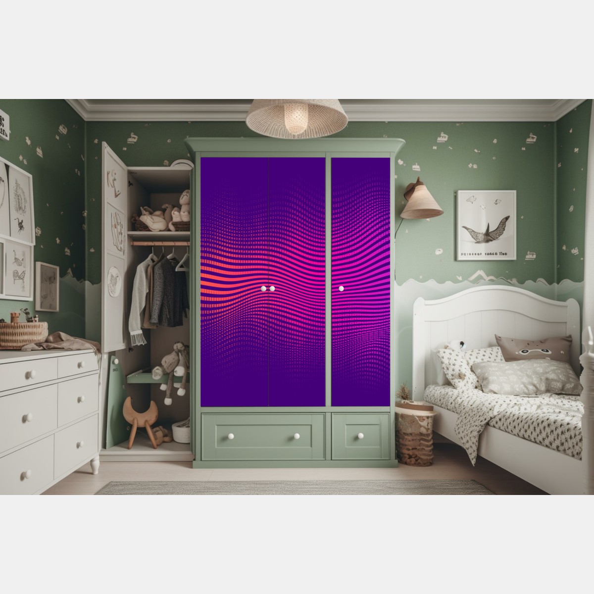 Naklejka na szafę żywy gradient falowy wzór – Wallissimo® Naklejka na szafę żywy gradient falowy wzór – Wallissimo®