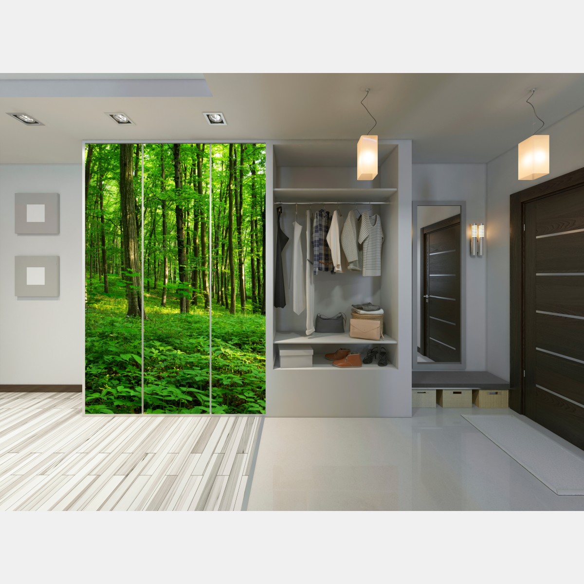 Naklejka na szafę słoneczny zielony las wiosną – Wallissimo® Naklejka na szafę słoneczny zielony las wiosną – Wallissimo®