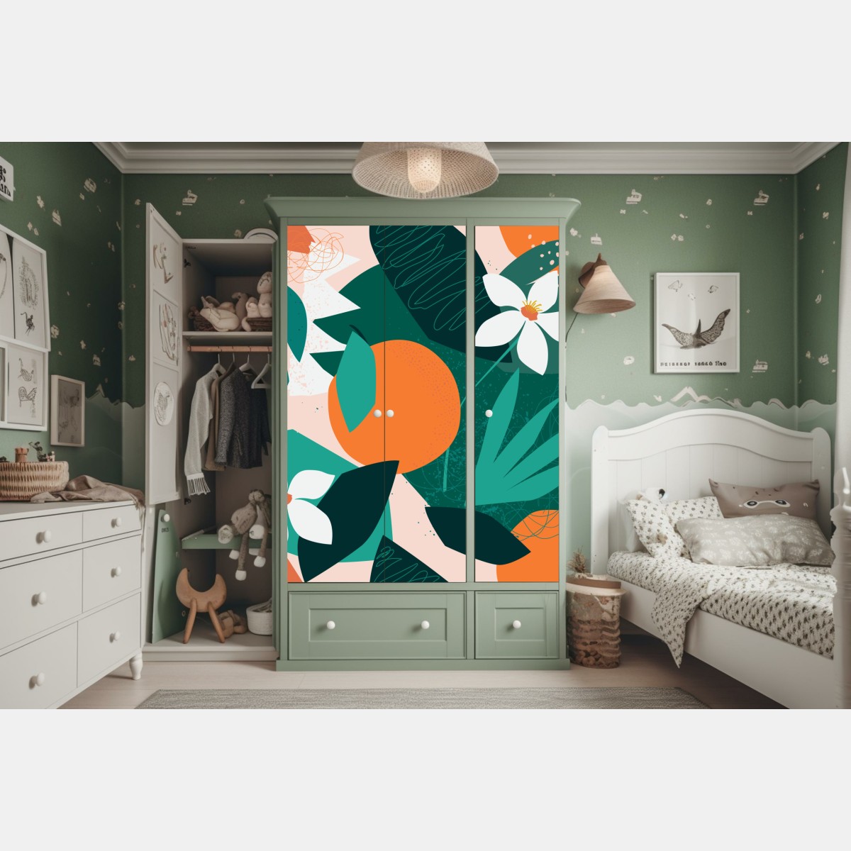 Naklejka na szafę tropikalne liście i cytrusowa ilustracja – Wallissimo® Naklejka na szafę tropikalne liście i cytrusowa ilustracja – Wallissimo®