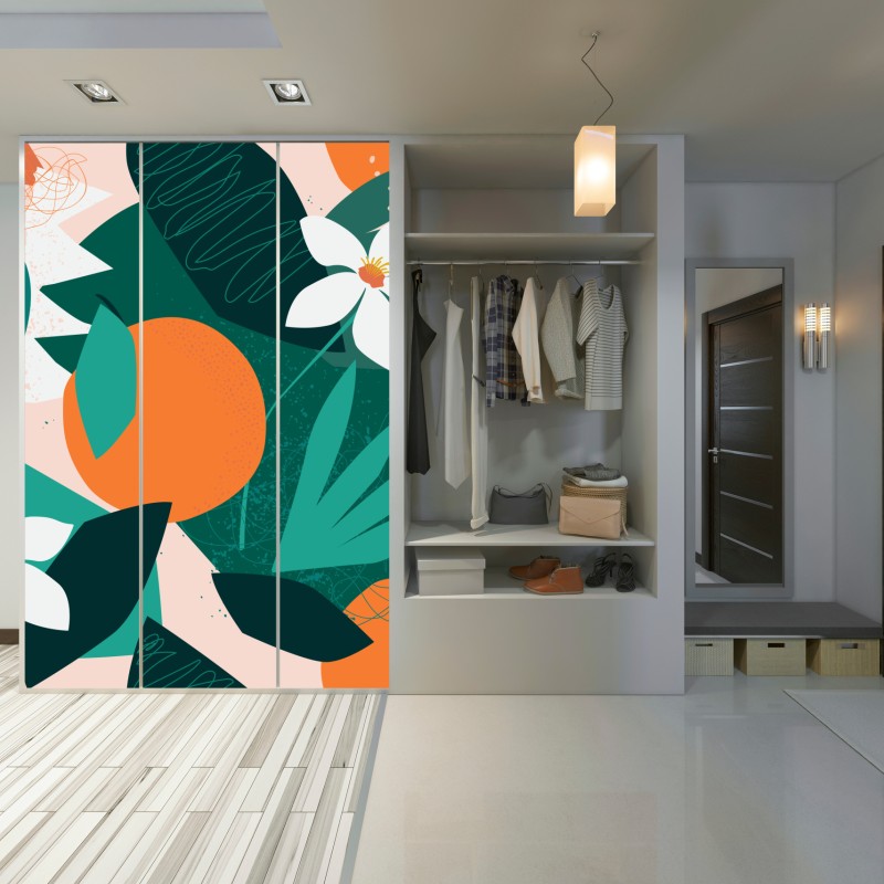 Naklejka na szafę tropikalne liście i cytrusowa ilustracja – Wallissimo® Naklejka na szafę tropikalne liście i cytrusowa ilustracja – Wallissimo®