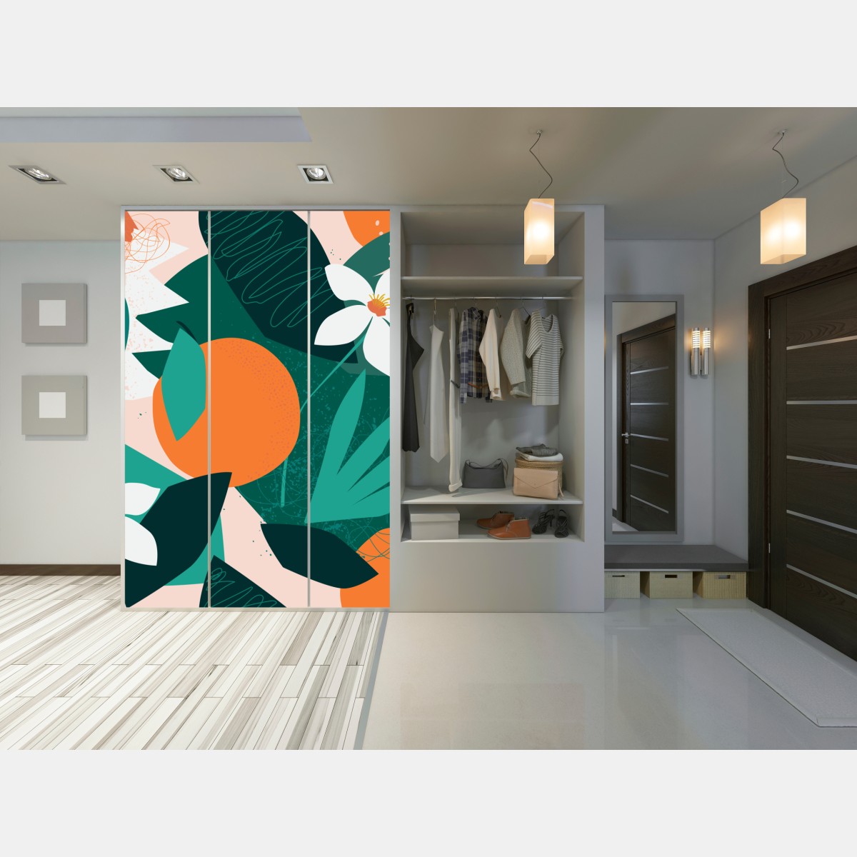 Naklejka na szafę tropikalne liście i cytrusowa ilustracja – Wallissimo® Naklejka na szafę tropikalne liście i cytrusowa ilustracja – Wallissimo®