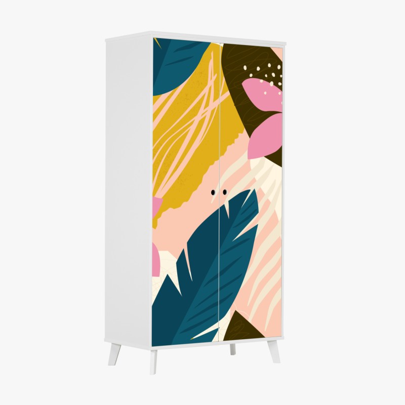 Naklejka na szafę tropikalna abstrakcyjna grafika kwiatowa