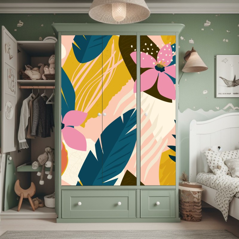 Naklejka na szafę tropikalna abstrakcyjna grafika kwiatowa – Wallissimo® Naklejka na szafę tropikalna abstrakcyjna grafika kwiatowa – Wallissimo®