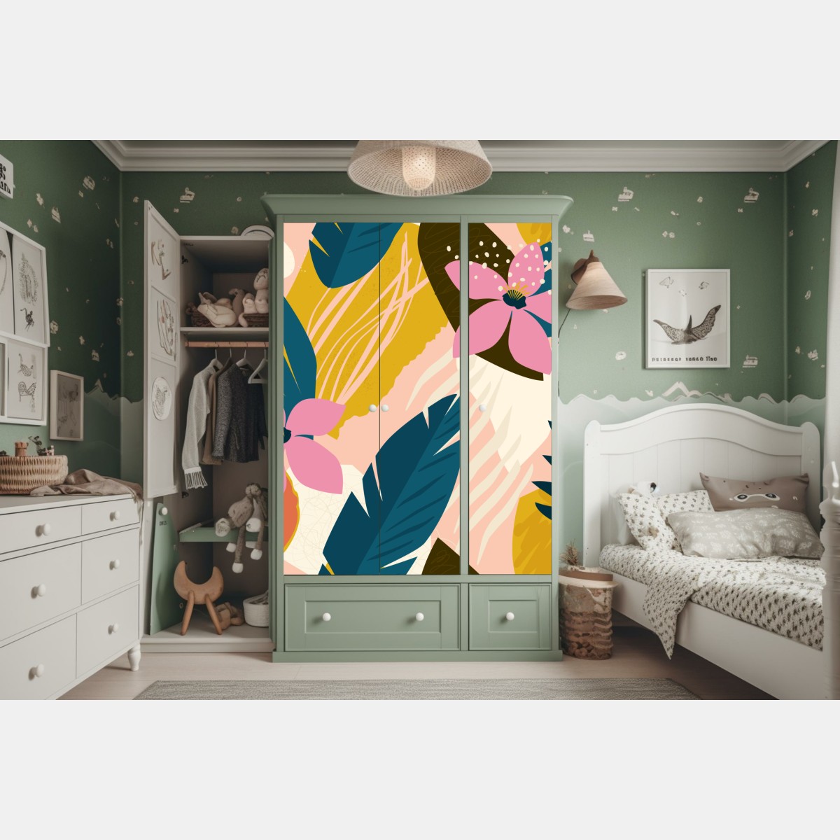 Naklejka na szafę tropikalna abstrakcyjna grafika kwiatowa – Wallissimo® Naklejka na szafę tropikalna abstrakcyjna grafika kwiatowa – Wallissimo®
