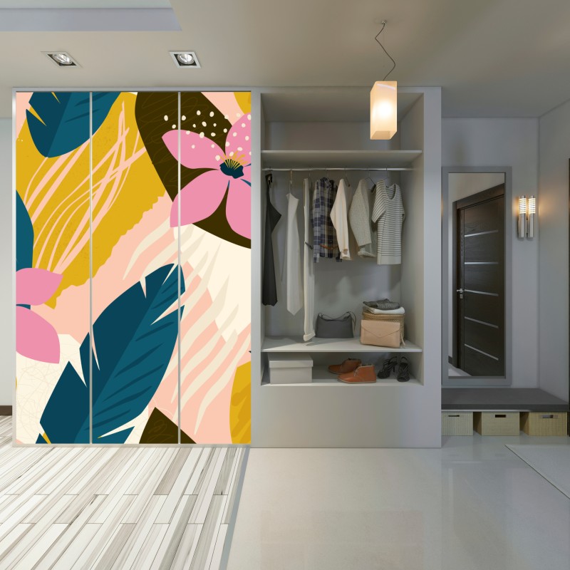Naklejka na szafę tropikalna abstrakcyjna grafika kwiatowa – Wallissimo® Naklejka na szafę tropikalna abstrakcyjna grafika kwiatowa – Wallissimo®