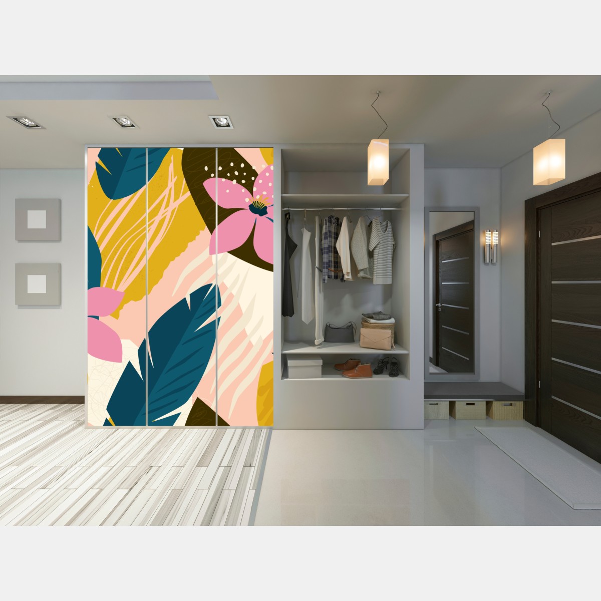 Naklejka na szafę tropikalna abstrakcyjna grafika kwiatowa – Wallissimo® Naklejka na szafę tropikalna abstrakcyjna grafika kwiatowa – Wallissimo®