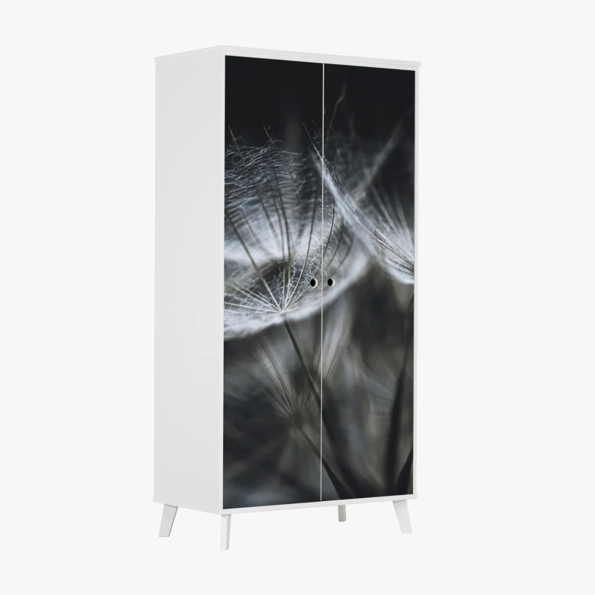 Naklejka na szafę delikatne nasiona mniszka w monochromie – Wallissimo® Naklejka na szafę delikatne nasiona mniszka w monochromie – Wallissimo®