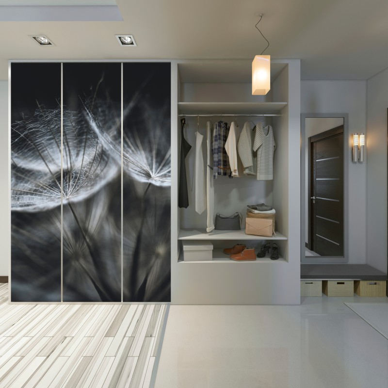 Naklejka na szafę delikatne nasiona mniszka w monochromie – Wallissimo® Naklejka na szafę delikatne nasiona mniszka w monochromie – Wallissimo®