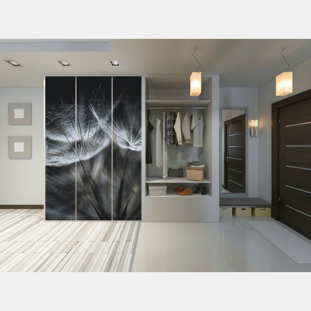 Naklejka na szafę delikatne nasiona mniszka w monochromie – Wallissimo® Naklejka na szafę delikatne nasiona mniszka w monochromie – Wallissimo®