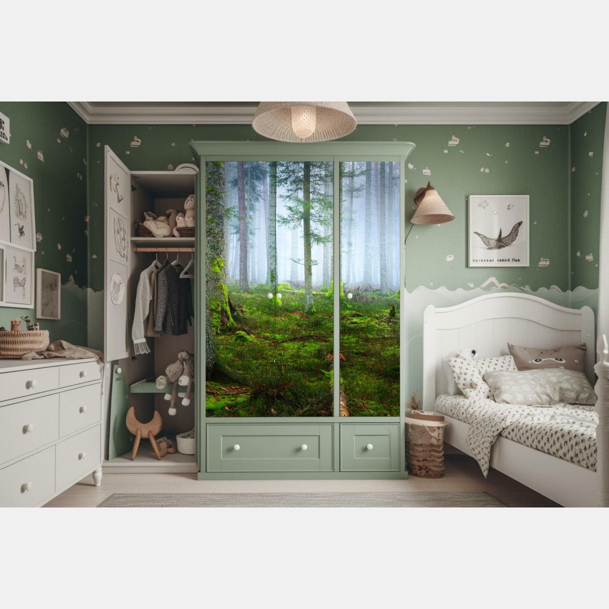 Naklejka na szafę mglisty las sosnowy z Alzacji – Wallissimo® Naklejka na szafę mglisty las sosnowy z Alzacji – Wallissimo®