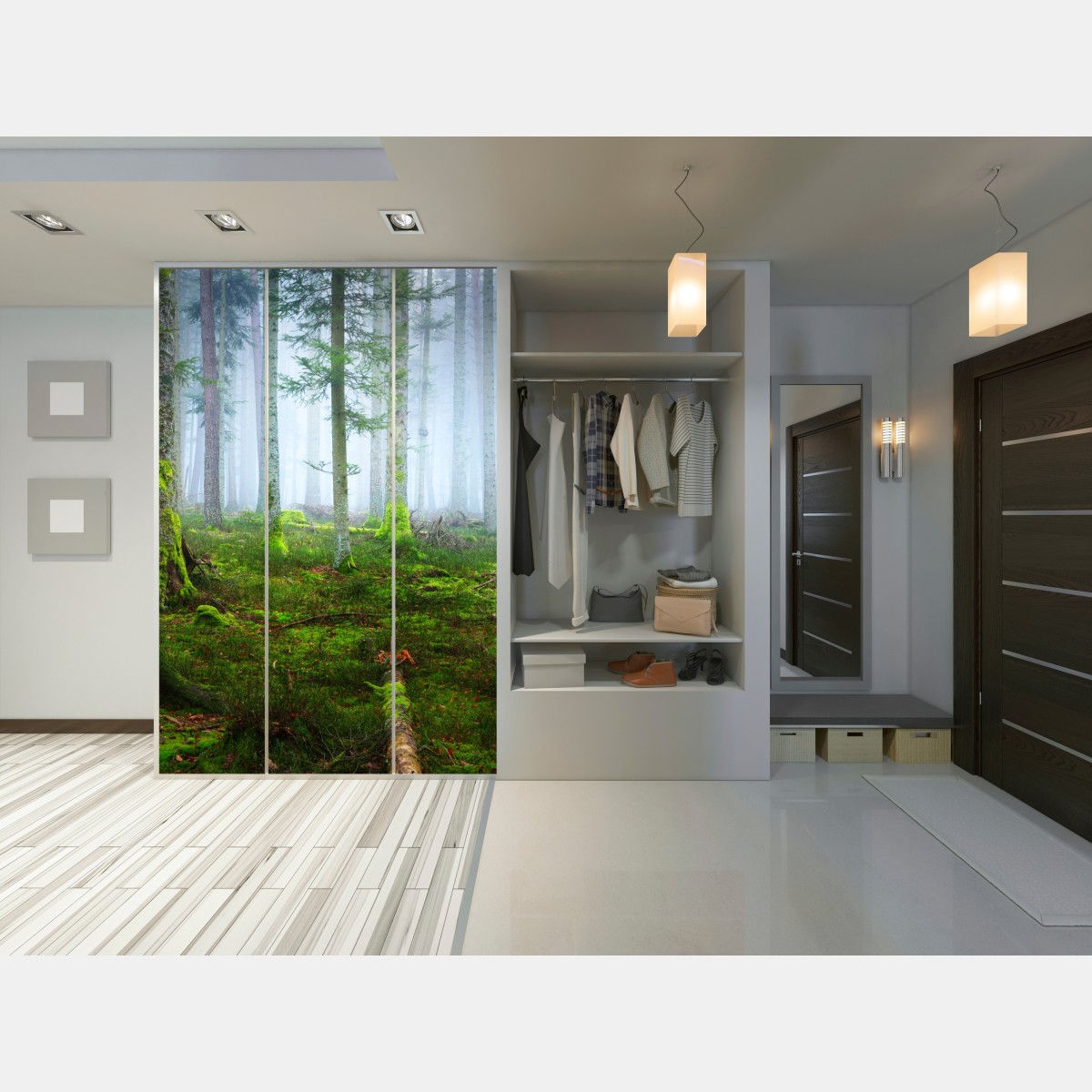 Naklejka na szafę mglisty las sosnowy z Alzacji – Wallissimo® Naklejka na szafę mglisty las sosnowy z Alzacji – Wallissimo®