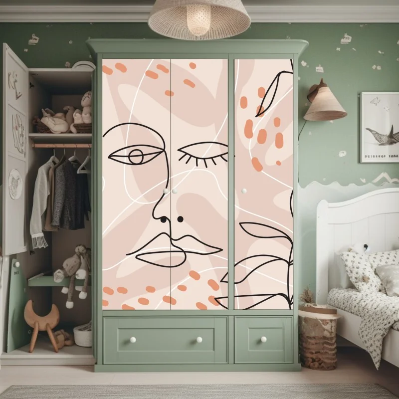 Naklejka na szafę pastelowe szkice twarzy