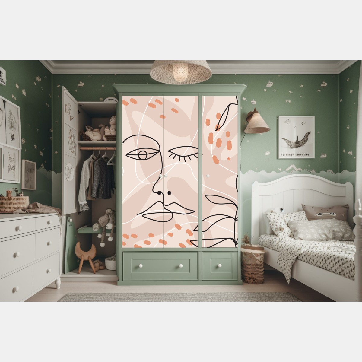 Naklejka na szafę pastelowe szkice twarzy – Wallissimo® Naklejka na szafę pastelowe szkice twarzy – Wallissimo®