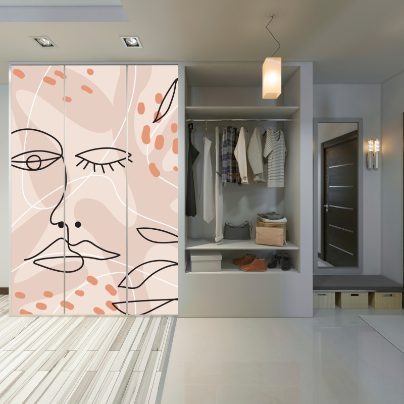 Naklejka na szafę pastelowe szkice twarzy – Wallissimo® Naklejka na szafę pastelowe szkice twarzy – Wallissimo®