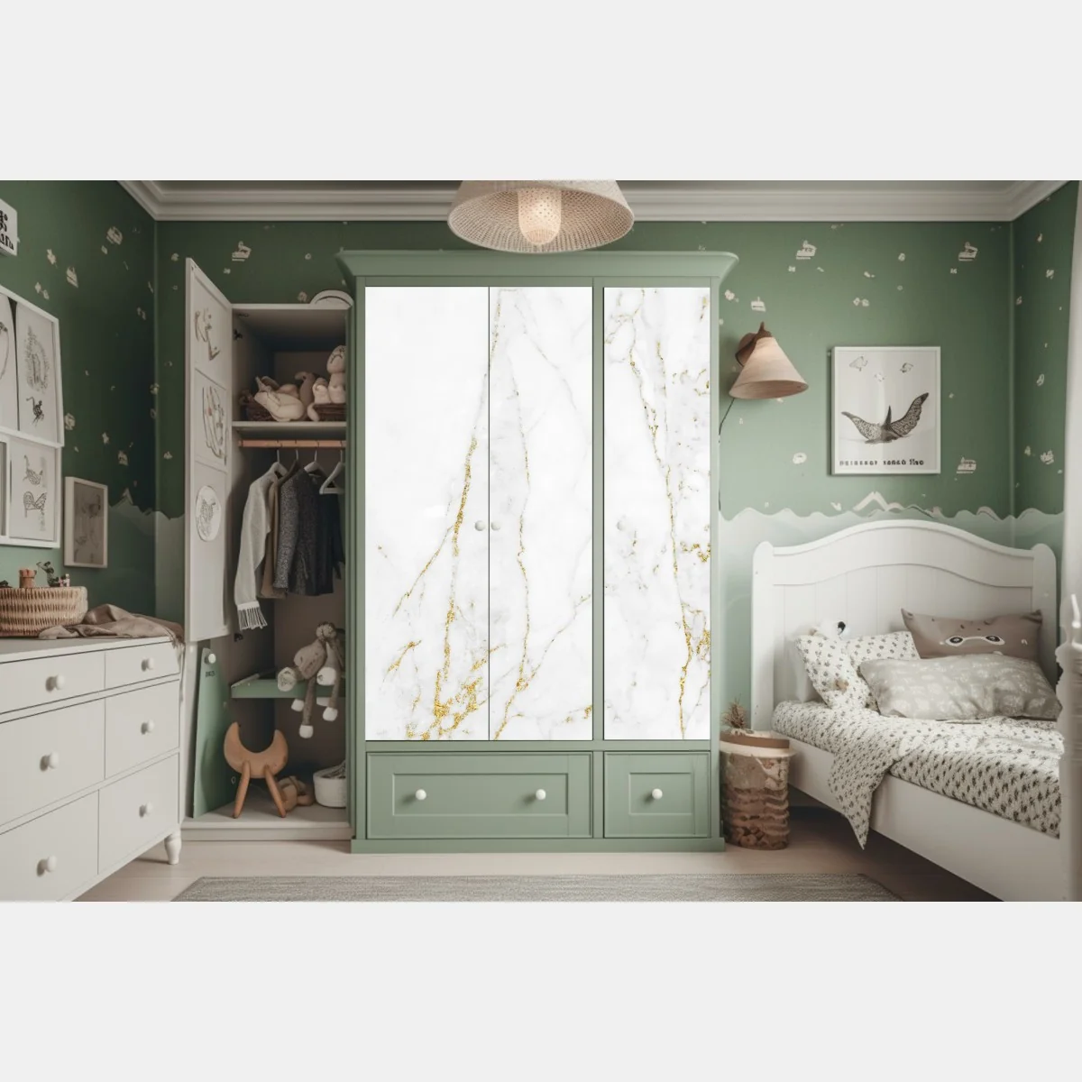 Naklejka na szafę biały marmur ze złotymi żyłkami – Wallissimo® Naklejka na szafę biały marmur ze złotymi żyłkami – Wallissimo®