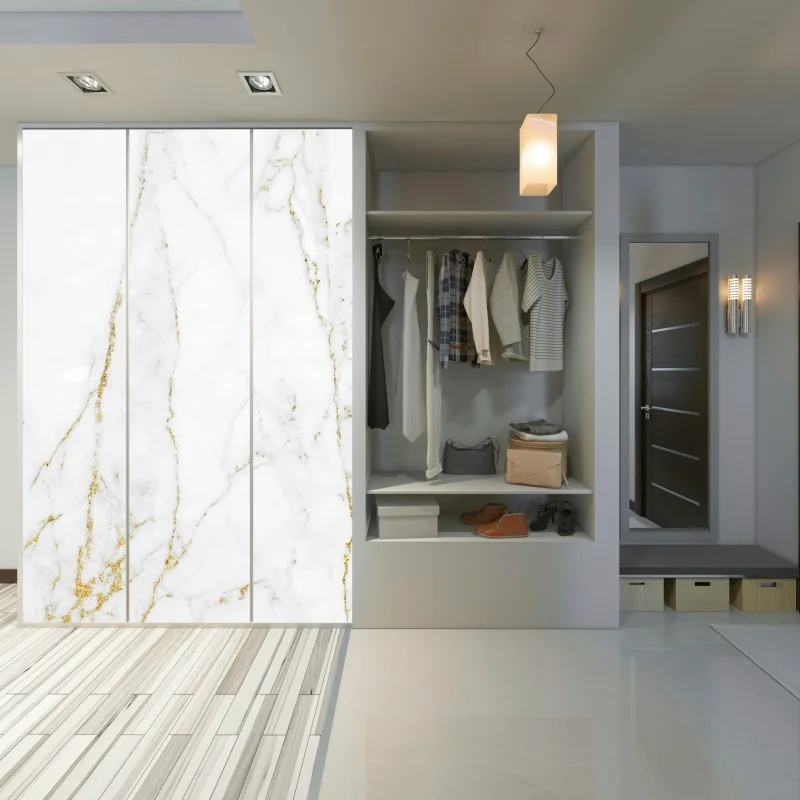 Naklejka na szafę biały marmur ze złotymi żyłkami – Wallissimo® Naklejka na szafę biały marmur ze złotymi żyłkami – Wallissimo®