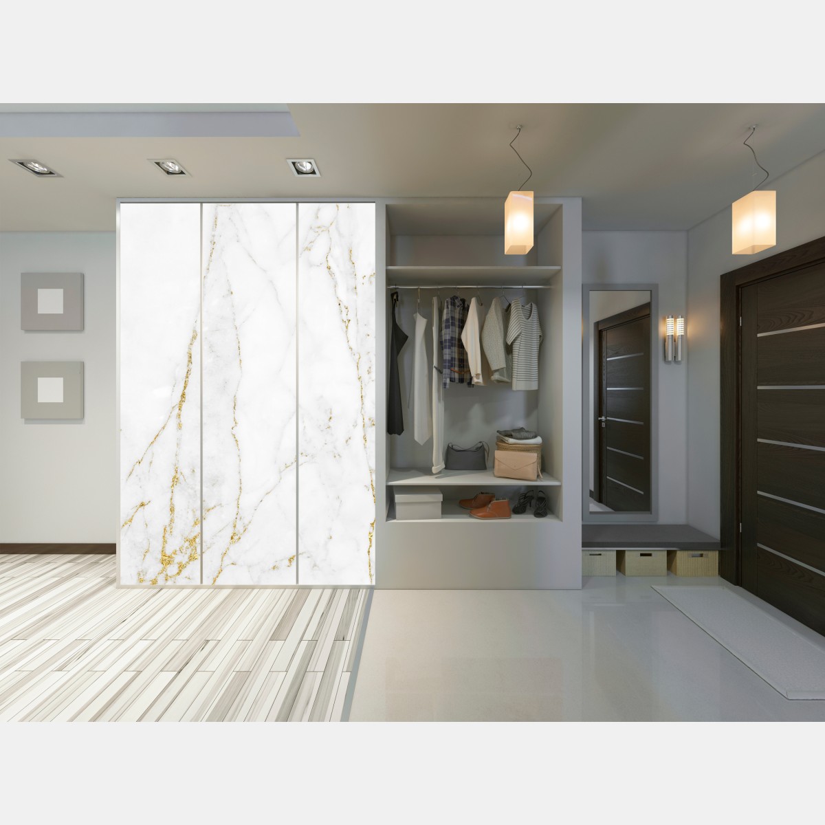 Naklejka na szafę biały marmur ze złotymi żyłkami – Wallissimo® Naklejka na szafę biały marmur ze złotymi żyłkami – Wallissimo®