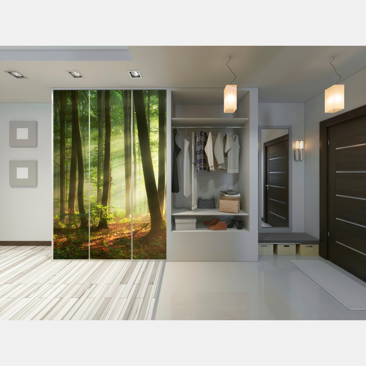 Naklejka na szafę poranny las skąpany w słońcu – Wallissimo® Naklejka na szafę poranny las skąpany w słońcu – Wallissimo®