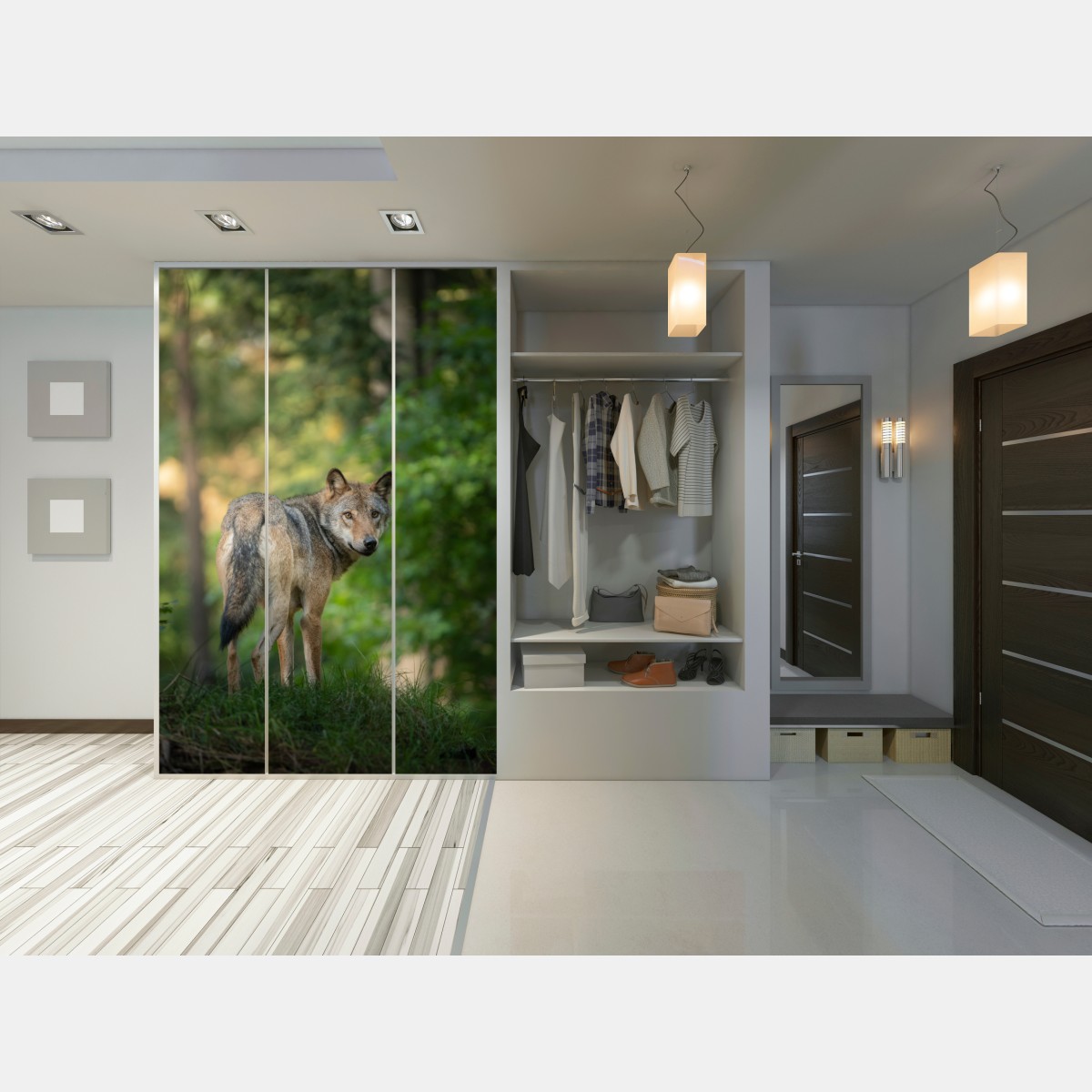 Naklejka na szafę wilk w leśnej polanie – Wallissimo® Naklejka na szafę wilk w leśnej polanie – Wallissimo®