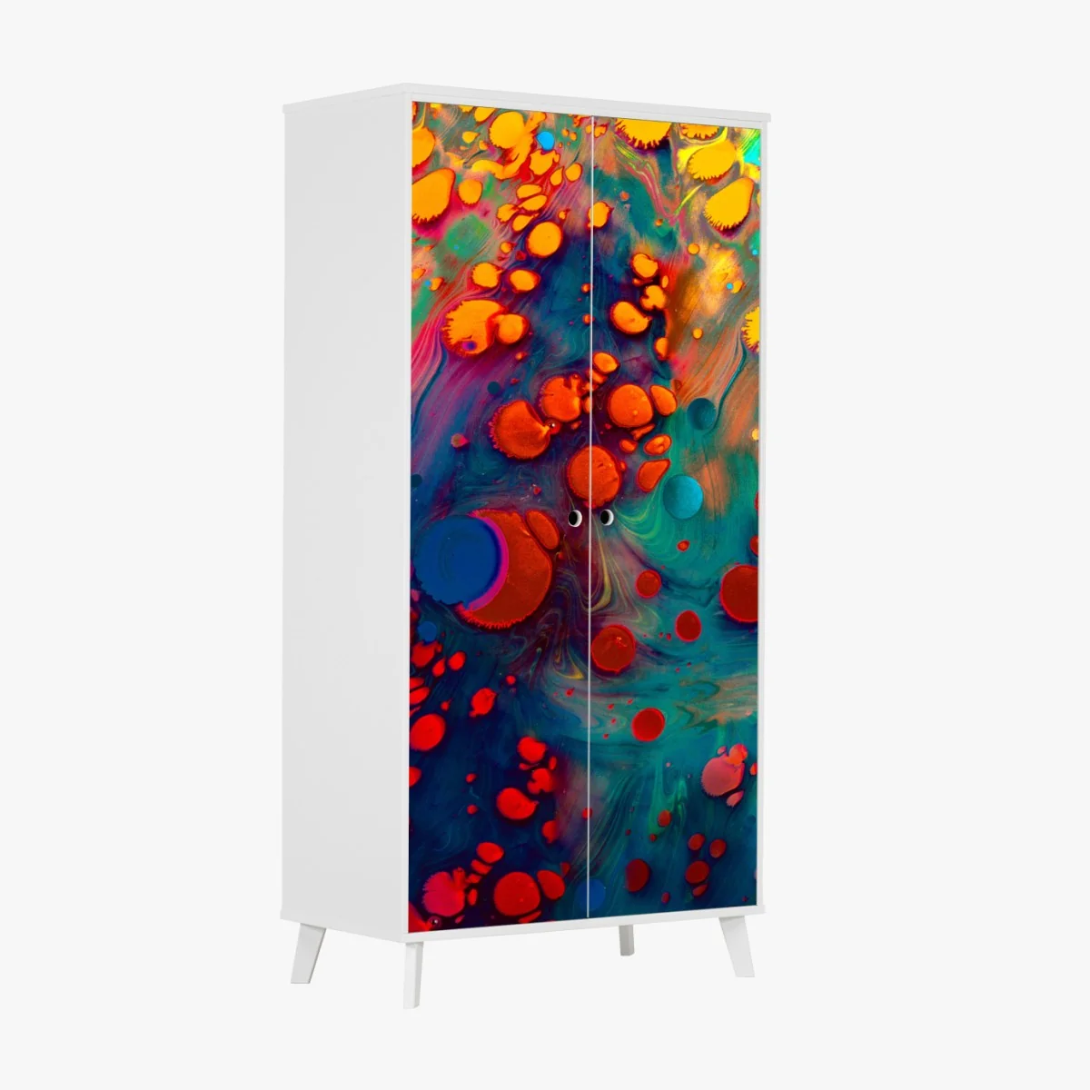 Naklejka na szafę żywe turkusowo-pomarańczowe marmurkowe dzieło – Wallissimo® Naklejka na szafę żywe turkusowo-pomarańczowe marmurkowe dzieło – Wallissimo®