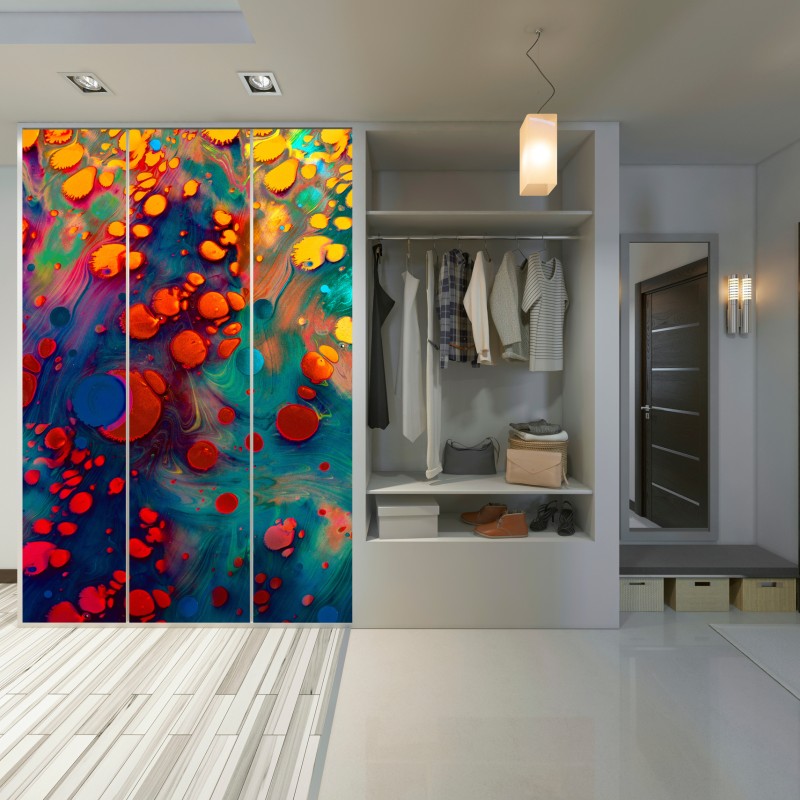 Naklejka na szafę żywe turkusowo-pomarańczowe marmurkowe dzieło – Wallissimo® Naklejka na szafę żywe turkusowo-pomarańczowe marmurkowe dzieło – Wallissimo®