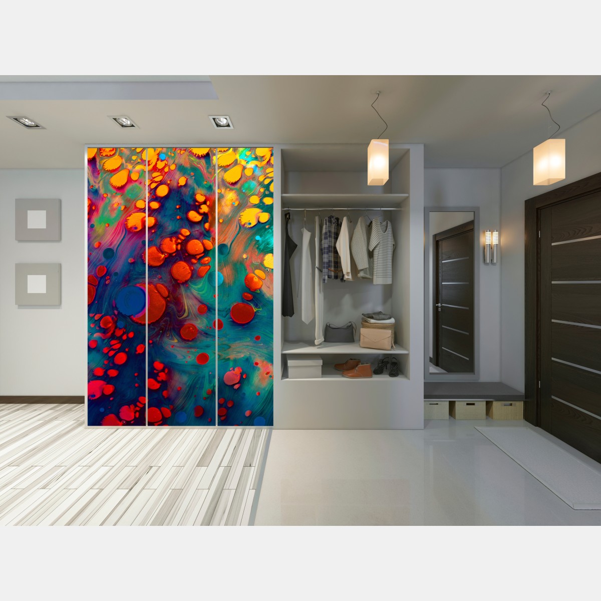 Naklejka na szafę żywe turkusowo-pomarańczowe marmurkowe dzieło – Wallissimo® Naklejka na szafę żywe turkusowo-pomarańczowe marmurkowe dzieło – Wallissimo®