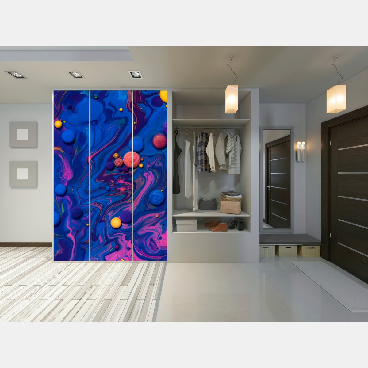 Naklejka na szafę żywe kosmiczne wiry farby – Wallissimo® Naklejka na szafę żywe kosmiczne wiry farby – Wallissimo®