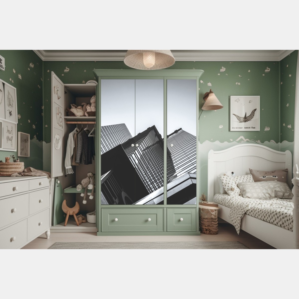 Naklejka na szafę Hongkong budynek komercyjny z bliska – Wallissimo® Naklejka na szafę Hongkong budynek komercyjny z bliska – Wallissimo®