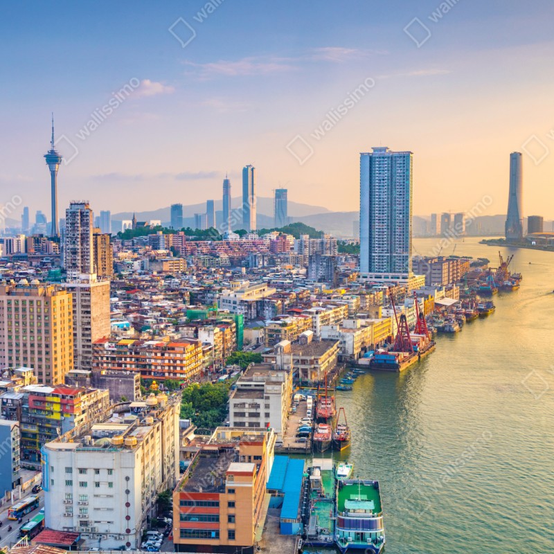 Naklejka na szafę Macao panorama miasta o zachodzie słońca – Wallissimo® Naklejka na szafę Macao panorama miasta o zachodzie słońca – Wallissimo®