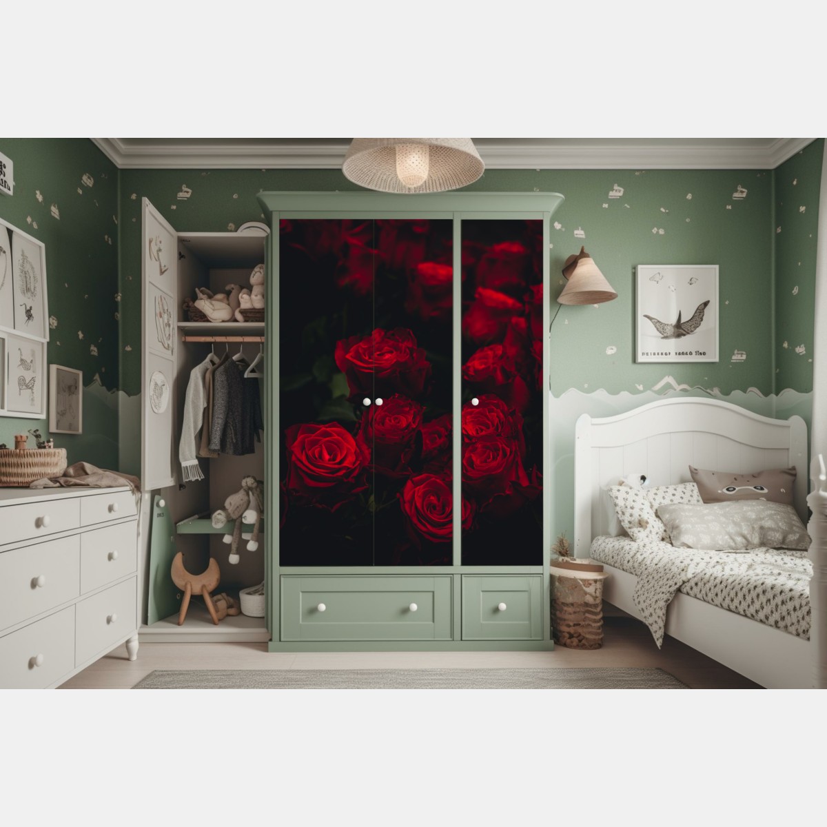 Naklejka na szafę bukiet czerwonych róż – Wallissimo® Naklejka na szafę bukiet czerwonych róż – Wallissimo®