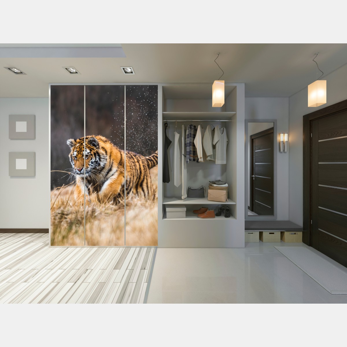 Naklejka na szafę tygrys Syberyjski w biegu – Wallissimo® Naklejka na szafę tygrys Syberyjski w biegu – Wallissimo®