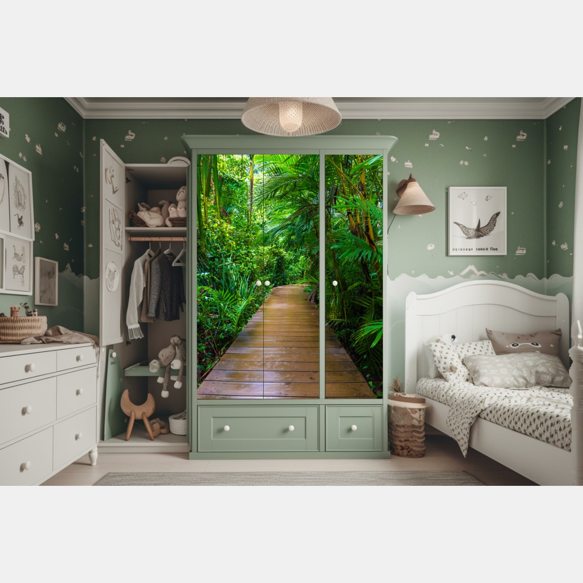 Naklejka na szafę mangrowa kładka w bujnej zielonej dżungli – Wallissimo® Naklejka na szafę mangrowa kładka w bujnej zielonej dżungli – Wallissimo®