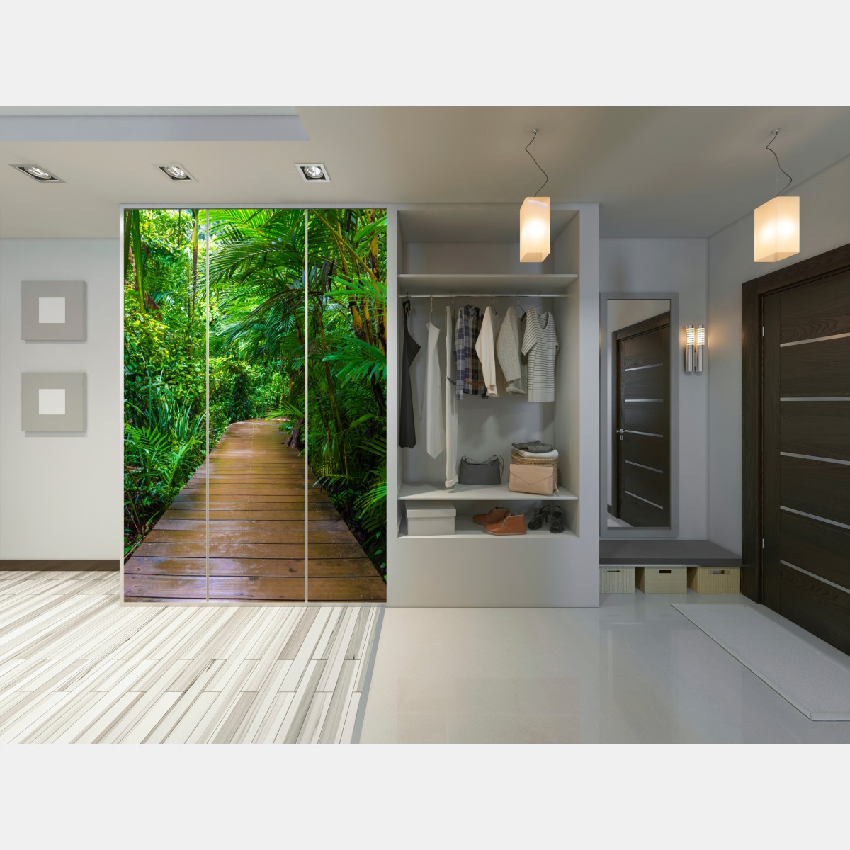 Naklejka na szafę mangrowa kładka w bujnej zielonej dżungli – Wallissimo® Naklejka na szafę mangrowa kładka w bujnej zielonej dżungli – Wallissimo®