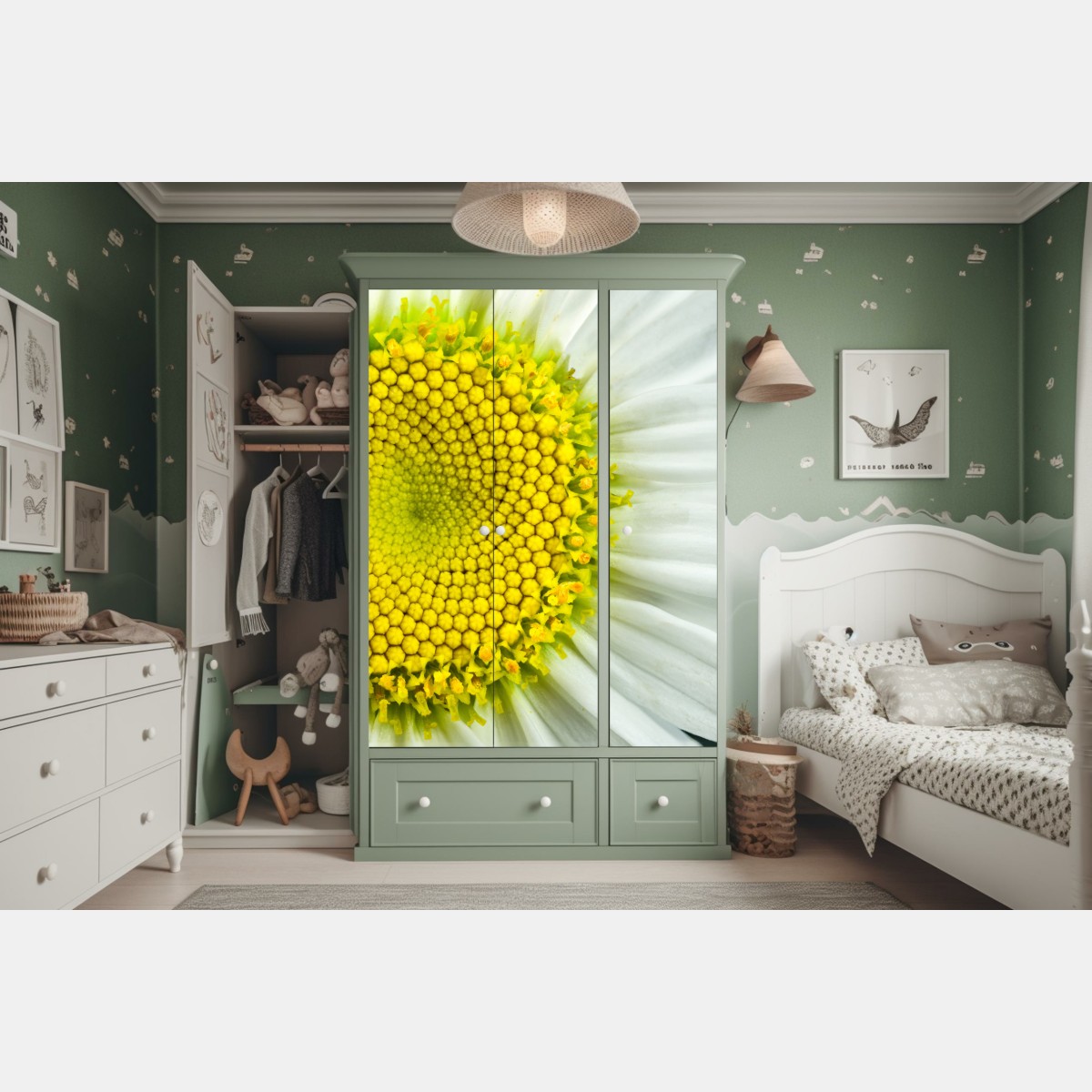 Naklejka na szafę makro stokrotki w spiralnym wzorze – Wallissimo® Naklejka na szafę makro stokrotki w spiralnym wzorze – Wallissimo®