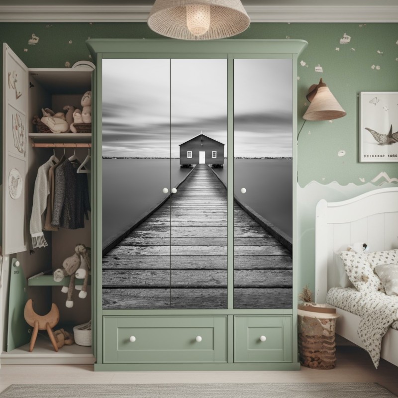 Naklejka na szafę botaniczny wzór liści w turkusie i koralu – Wallissimo®